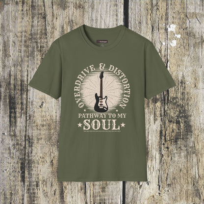 Overdrive & Distortion Guitar T-Shirt — Retro Stratocaster Design