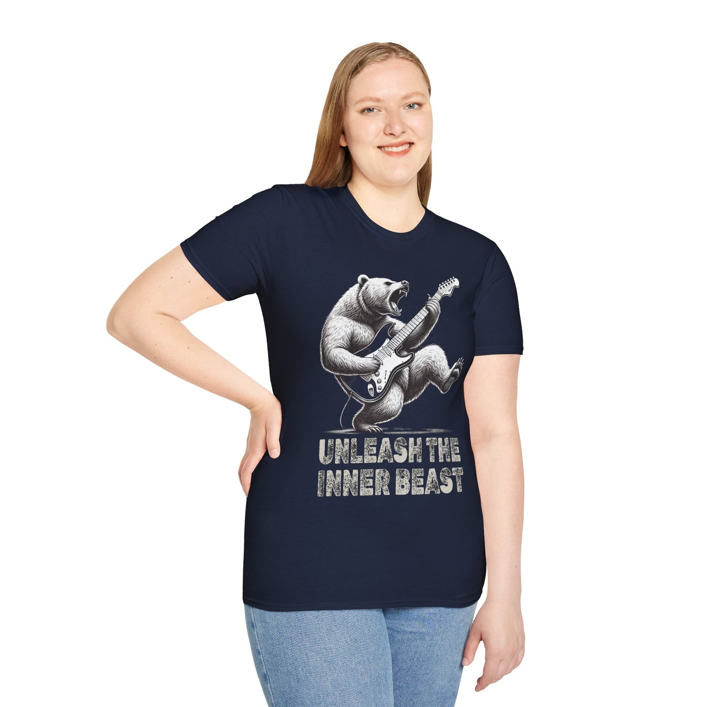 Graphic Tee Unleash the Inner Beast Grizzly Bear Rock Guitar T-Shirt