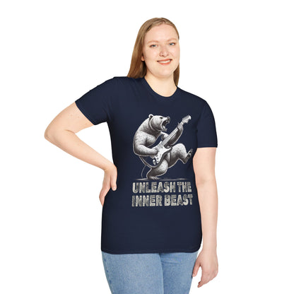 Graphic Tee Unleash the Inner Beast Grizzly Bear Rock Guitar T-Shirt
