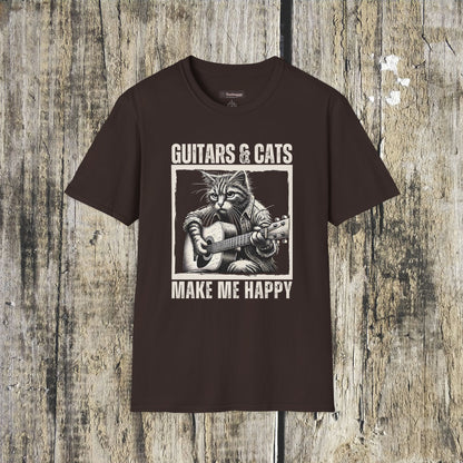 Guitars & Cats Make Me Happy T-Shirt — Cool Cat Playing Guitar Tee