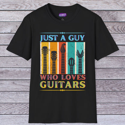 Guitar Headstocks Unisex T-Shirt - 'Just a Guy Who Loves Guitars'
