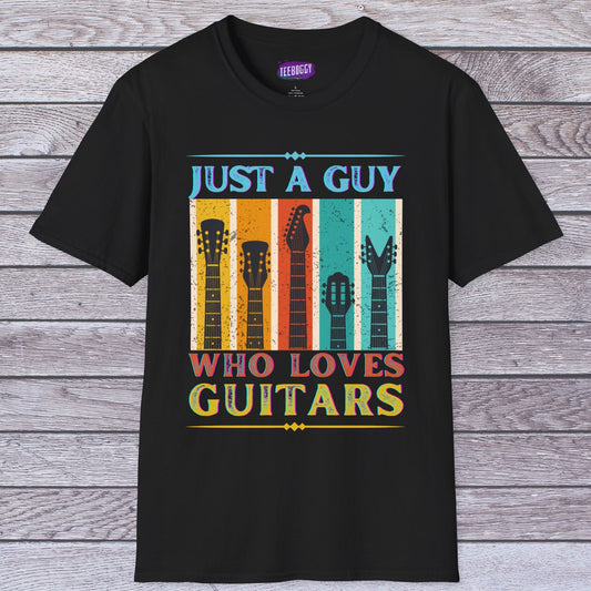 Guitar Headstocks Unisex T-Shirt - 'Just a Guy Who Loves Guitars'