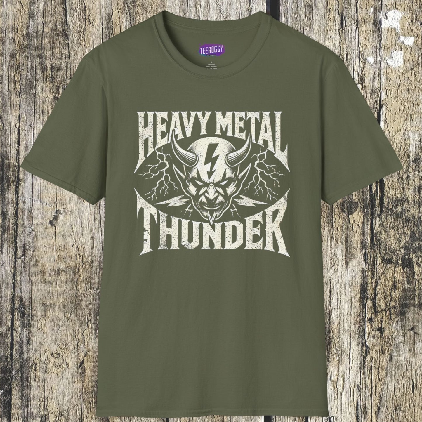 Heavy Metal T-Shirt with Devil's Horns & Thunder Bolt Design