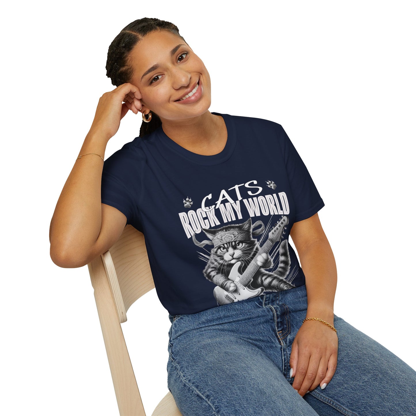 Rocker Cat T-Shirt - Cats Rock My World - R U Feline The Music