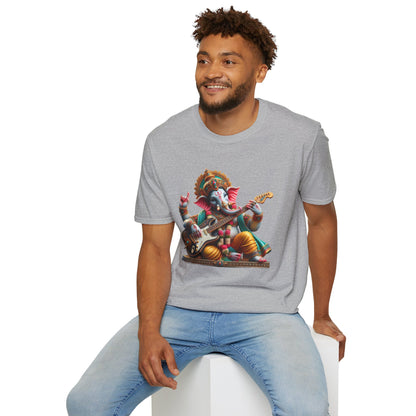 Ganesh Playing Electric Guitar T-Shirt — Woodstock Vibes Spiritual Rock Tee