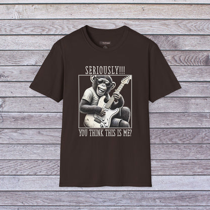 Chimpanzee Guitar T-Shirt — "Seriously!!! You Think This Is Me?"