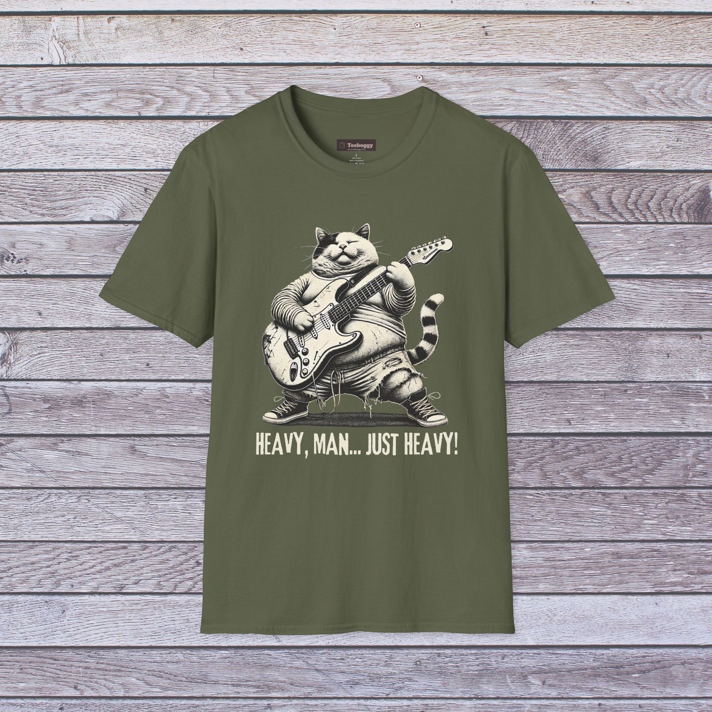 Funny Rocker Fat Cat T-Shirt – “Heavy Man… Just Heavy!”