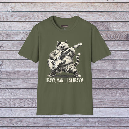 Funny Rocker Fat Cat T-Shirt – “Heavy Man… Just Heavy!”