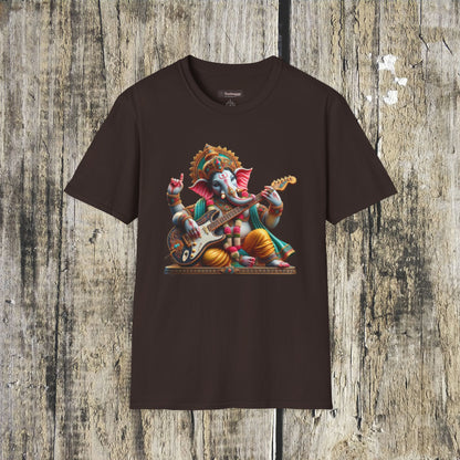 Ganesh Playing Electric Guitar T-Shirt — Woodstock Vibes Spiritual Rock Tee