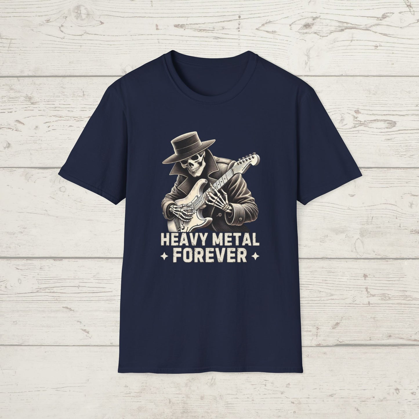 Heavy Metal Forever T-Shirt — Skeleton Rocker Guitar Tee