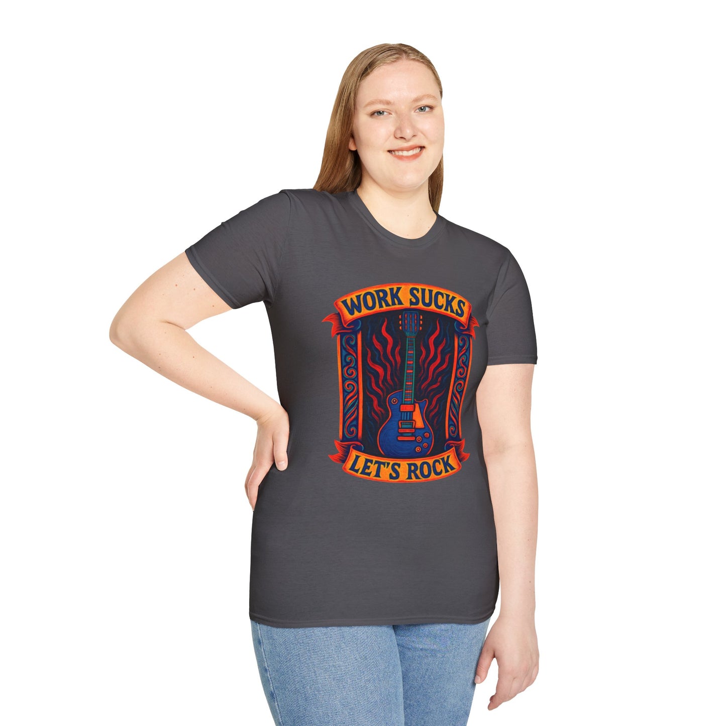 Rock Guitar T-Shirt - Work Sucks, Let's Rock