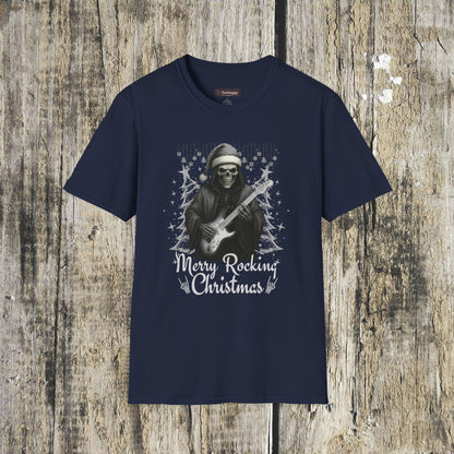 Merry Rocking Christmas Skeleton Santa T-Shirt