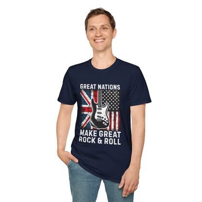 Great Nations Make Great Rock and Roll T-Shirt — USA & UK Flag Rock Tee