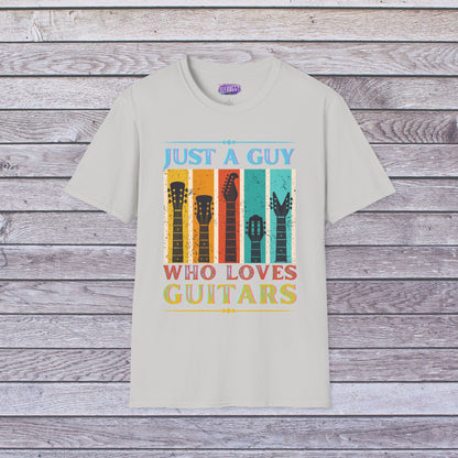 Guitar Headstocks Unisex T-Shirt - 'Just a Guy Who Loves Guitars'