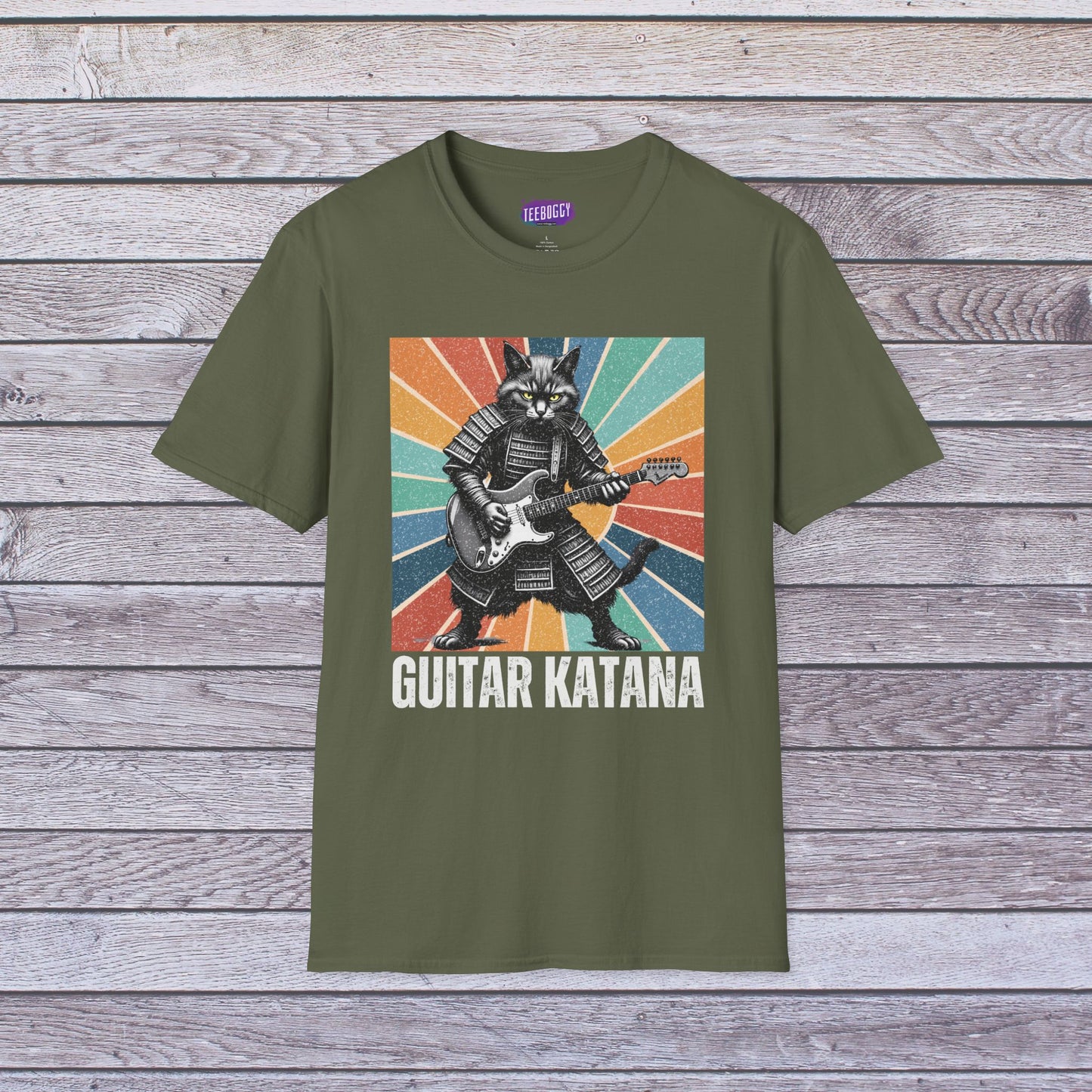 Samurai Cat Guitar Katana T-Shirt