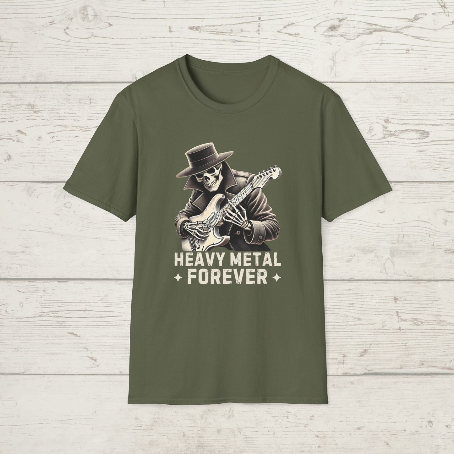 Heavy Metal Forever T-Shirt — Skeleton Rocker Guitar Tee
