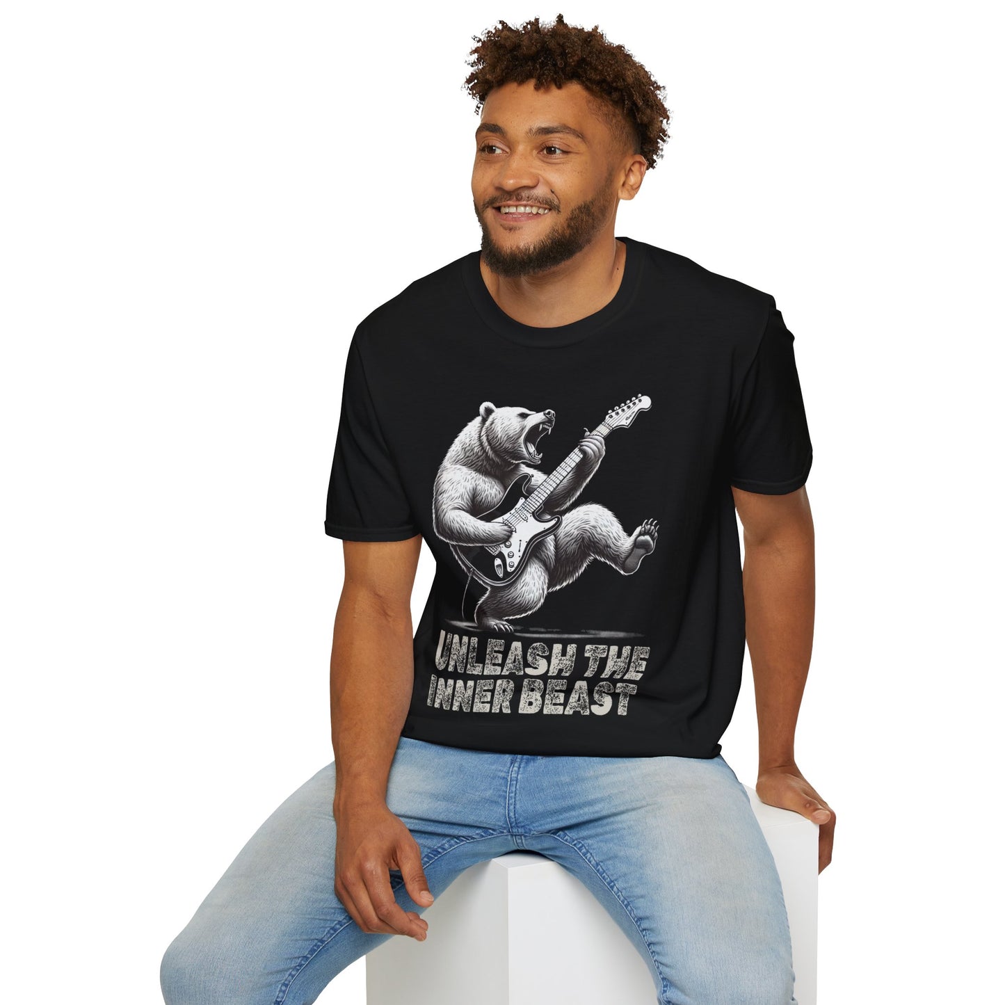 Graphic Tee Unleash the Inner Beast Grizzly Bear Rock Guitar T-Shirt