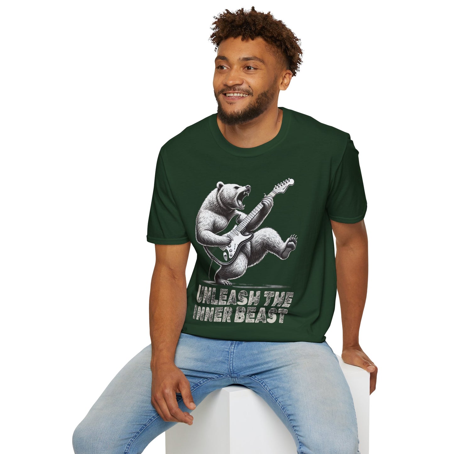 Graphic Tee Unleash the Inner Beast Grizzly Bear Rock Guitar T-Shirt