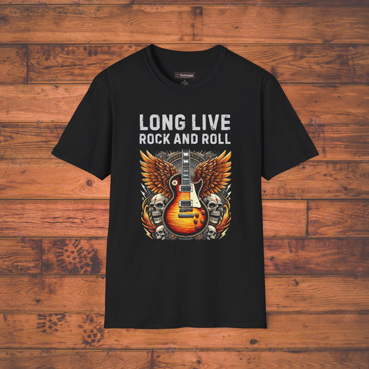 Long Live Rock and Roll T-Shirt — Les Paul Guitar with Wings & Skulls