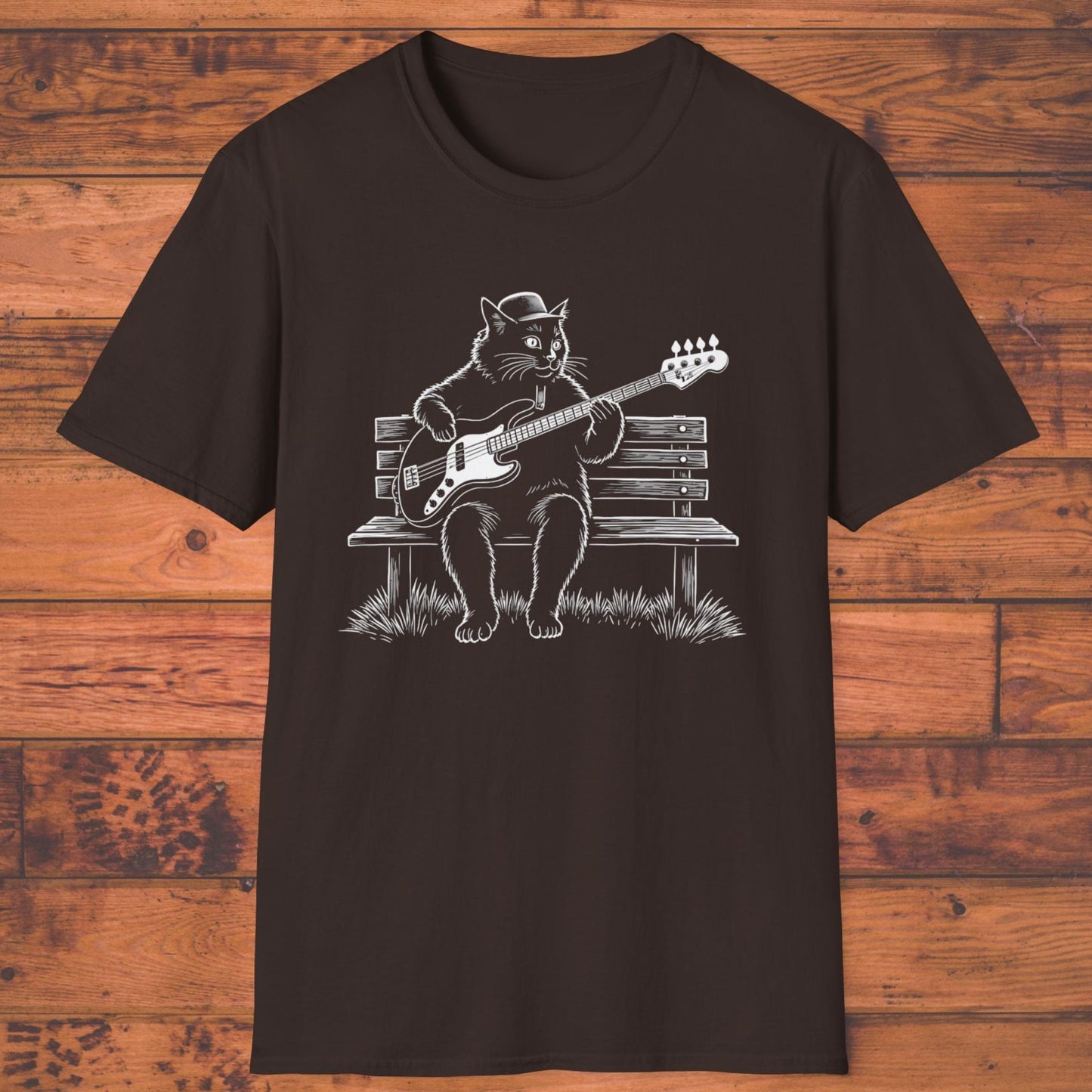 Bass Cat T‑Shirt — Cat Playing Bass Guitar for Music Lovers