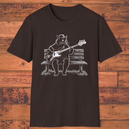 Bass Cat T‑Shirt — Cat Playing Bass Guitar for Music Lovers
