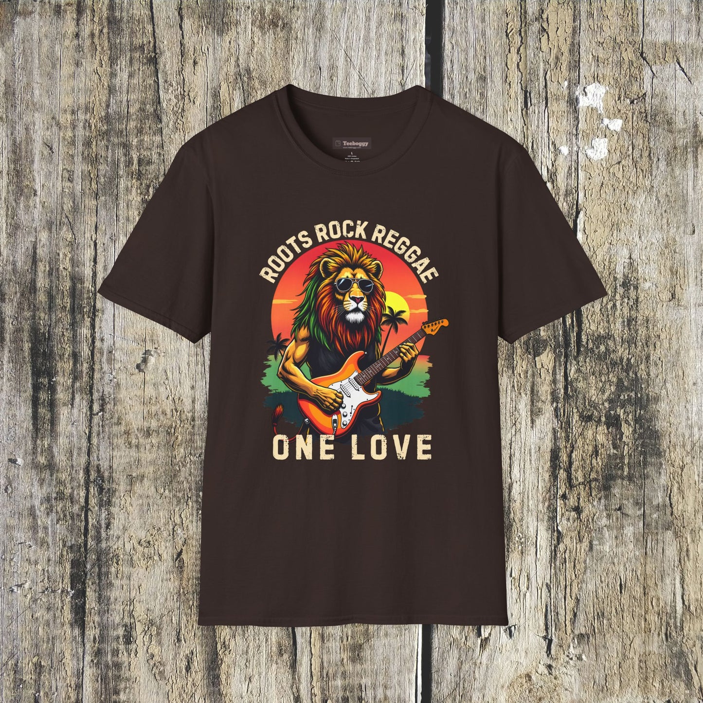 Roots Rock Reggae Lion Guitar T-Shirt — One Love Music Tee