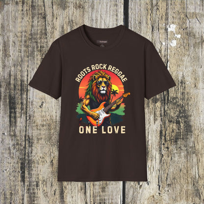 Roots Rock Reggae Lion Guitar T-Shirt — One Love Music Tee