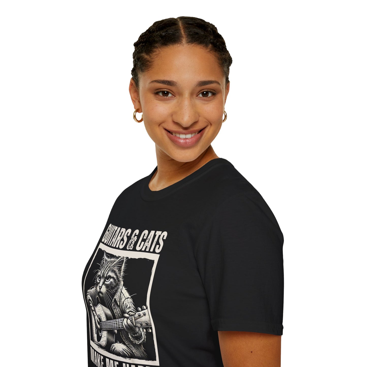 Guitars & Cats Make Me Happy T-Shirt — Cool Cat Playing Guitar Tee