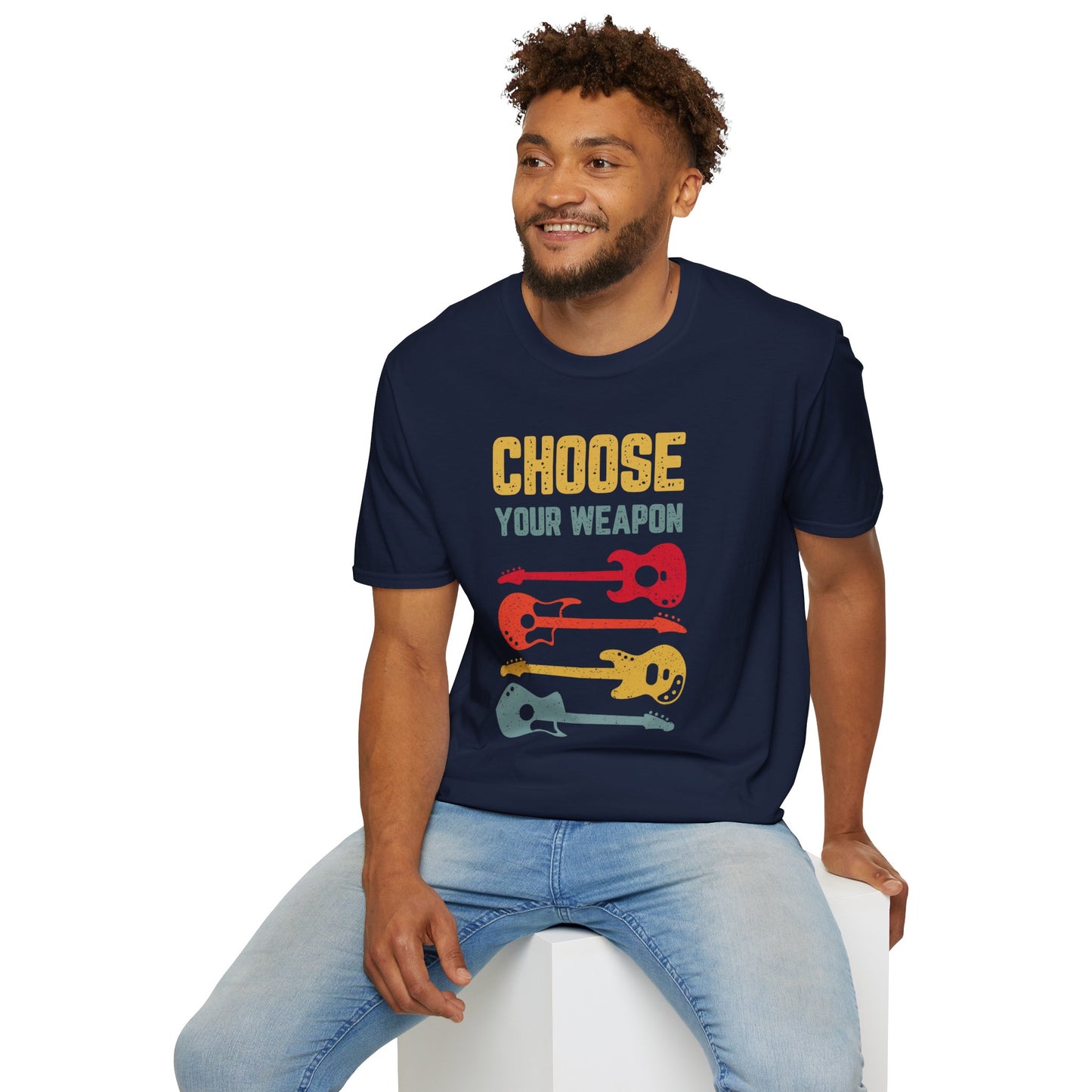 Guitar T-Shirt with 'Choose Your Weapon' Slogan