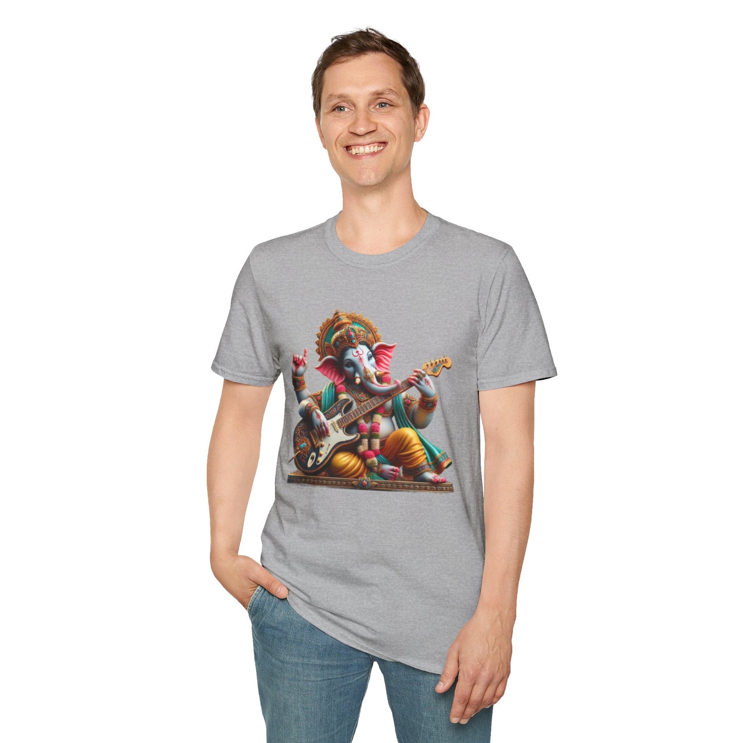 Ganesh Playing Electric Guitar T-Shirt — Woodstock Vibes Spiritual Rock Tee