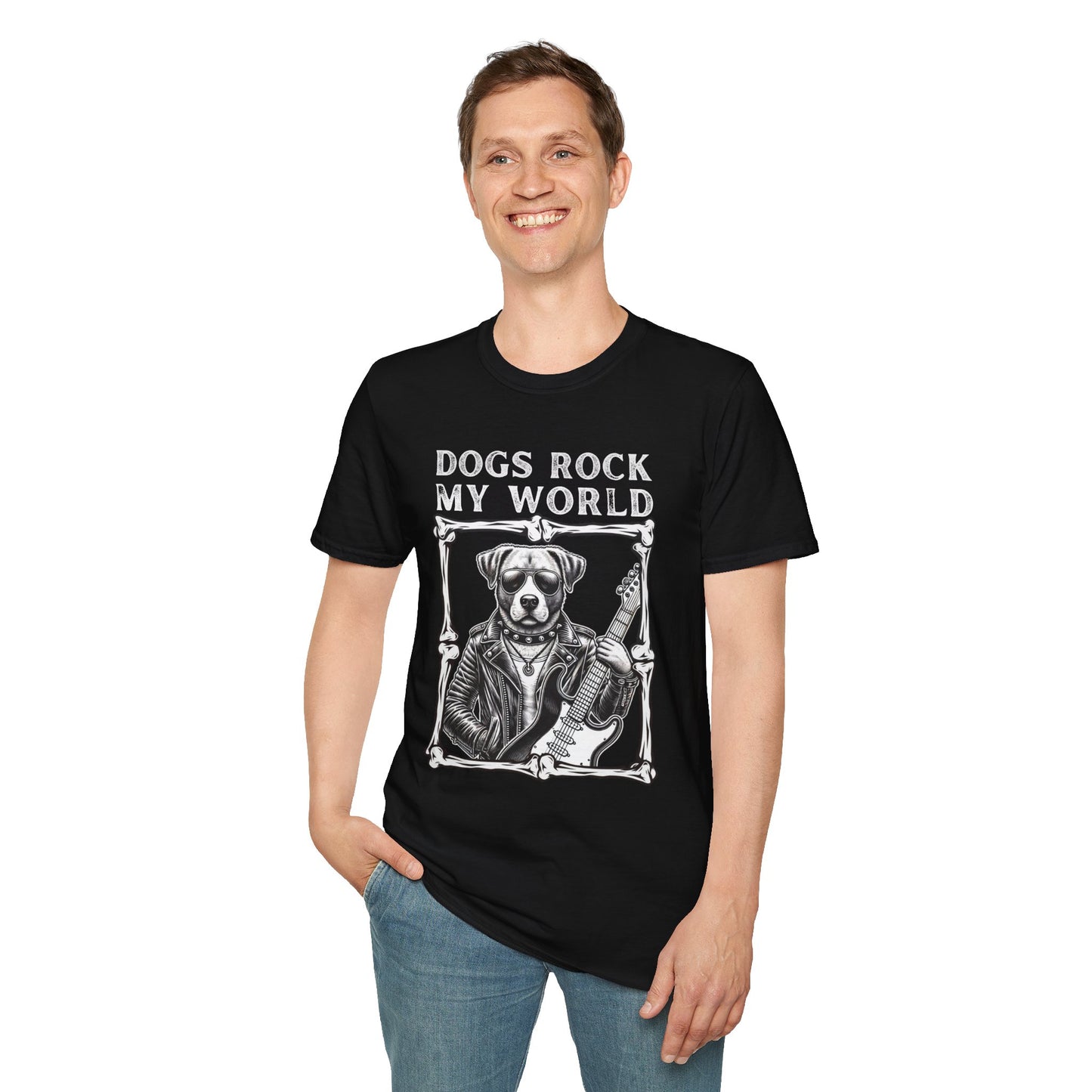 Dogs Rock My World, T-Shirt — Rock & Roll Dog Graphic Tee
