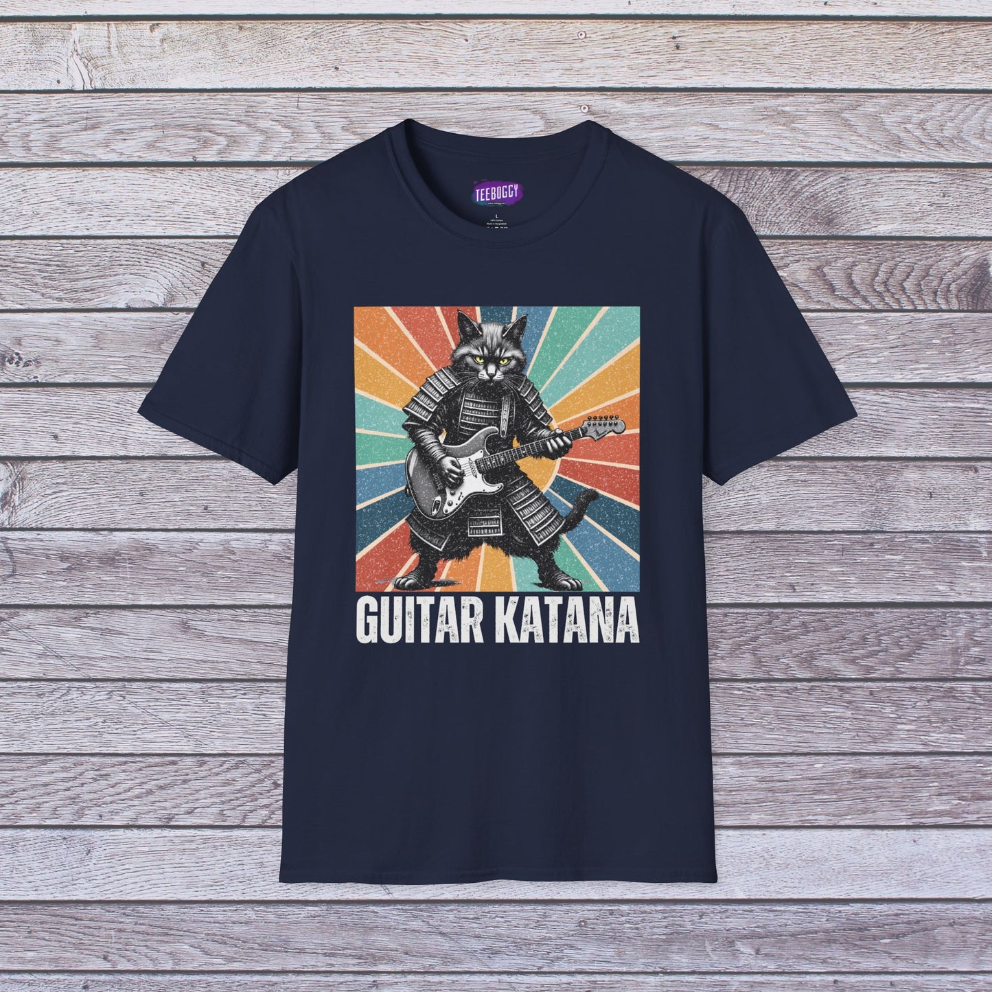 Samurai Cat Guitar Katana T-Shirt