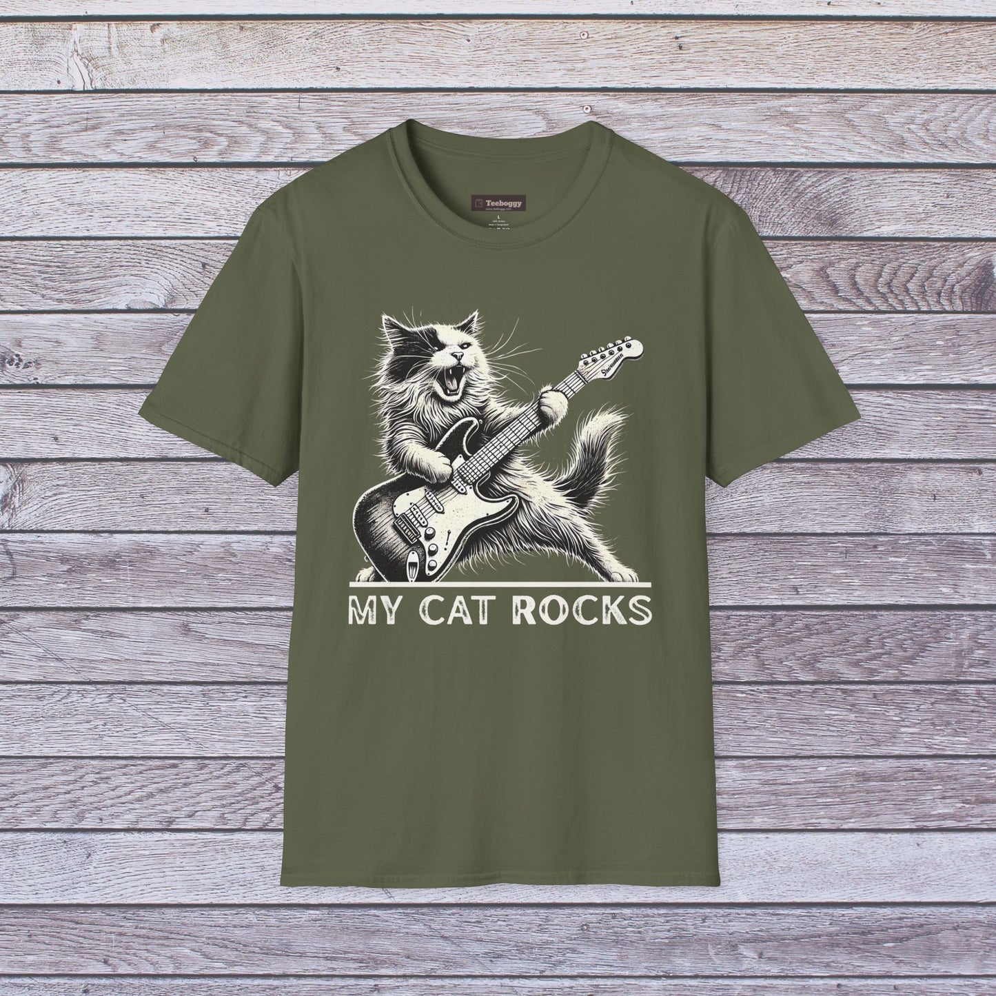 My Cat Rocks T-Shirt — Cat Playing Guitar Tee for Music Lovers