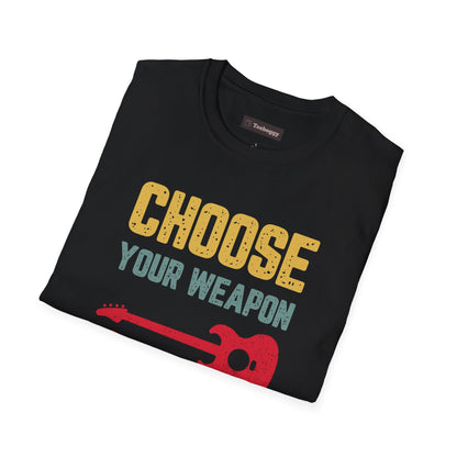 Guitar T-Shirt with 'Choose Your Weapon' Slogan