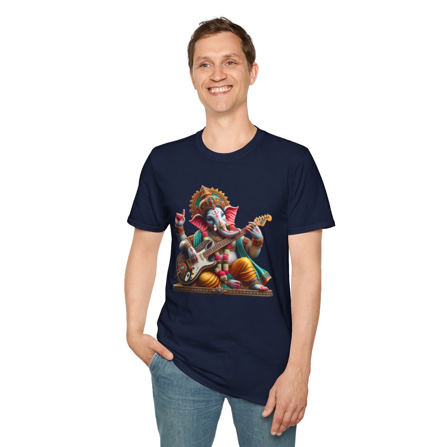 Ganesh Playing Electric Guitar T-Shirt — Woodstock Vibes Spiritual Rock Tee
