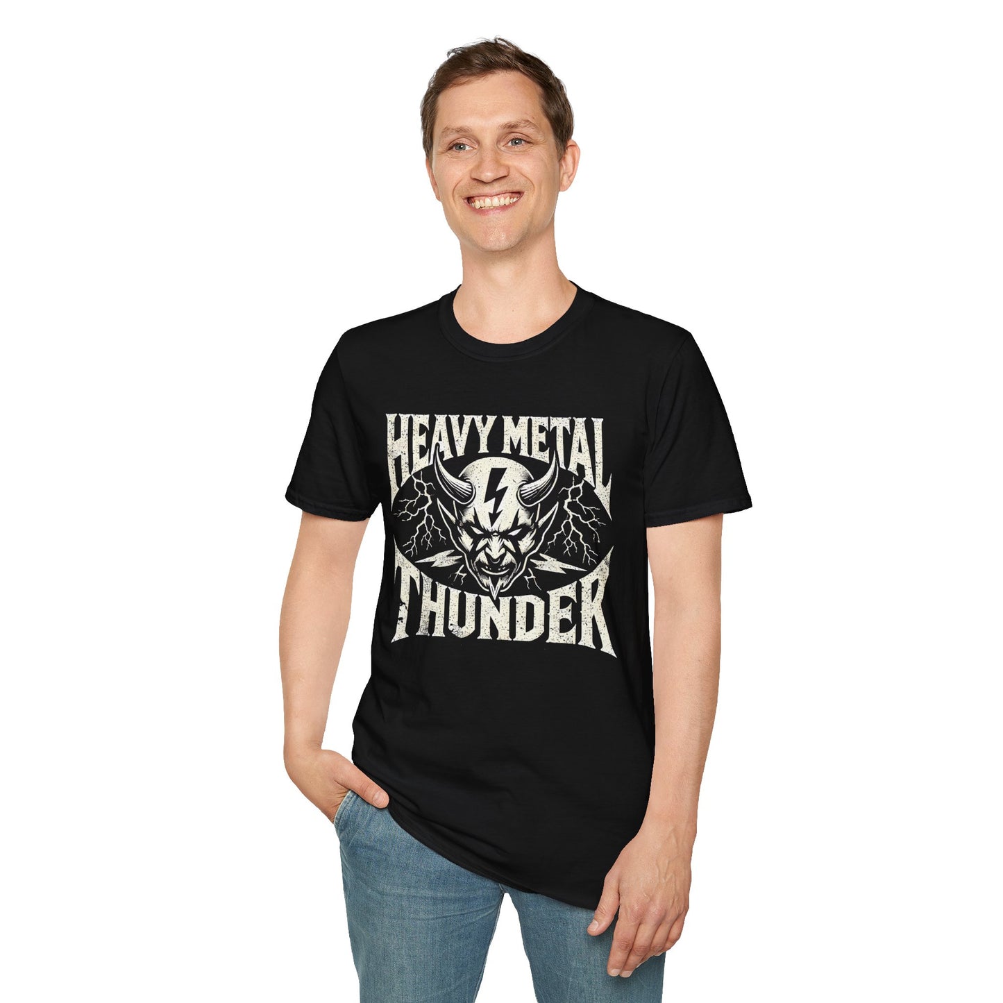 Heavy Metal T-Shirt with Devil's Horns & Thunder Bolt Design