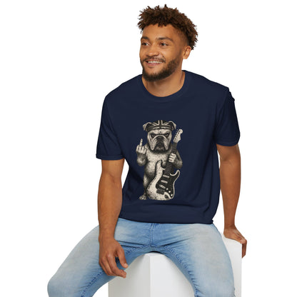 Bulldog Rock Rebel T-Shirt — Guitar-Slinging Middle Finger Design