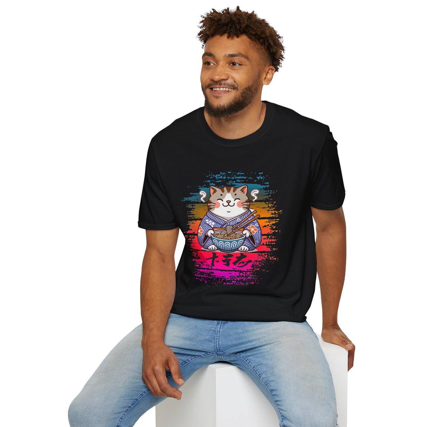 Cat Kimono T-Shirt with Love & Peace Japanese Calligraphy