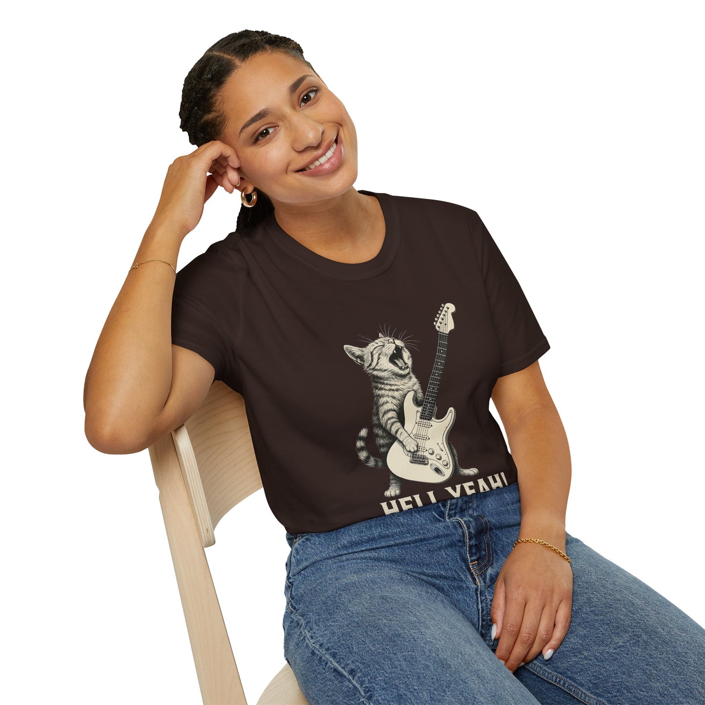Cat Rocking-Out With Guitar, Hell Yeah!, T-Shirt.