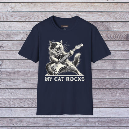 My Cat Rocks T-Shirt — Cat Playing Guitar Tee for Music Lovers