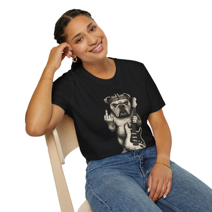 Bulldog Rock Rebel T-Shirt — Guitar-Slinging Middle Finger Design