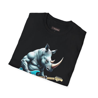 Rock Guitar Rhino T-Shirt — Rhinoceros Playing Electric Guitar Graphic Tee