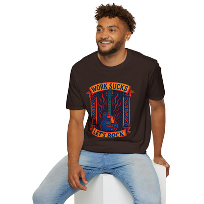 Work Sucks, Let’s Rock T-Shirt — Rock Guitar Graphic Tee