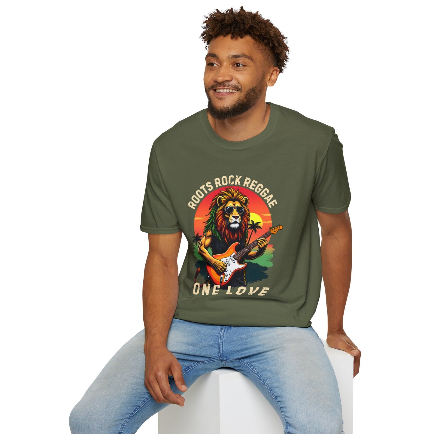 Roots Rock Reggae Lion Guitar T-Shirt — One Love Music Tee