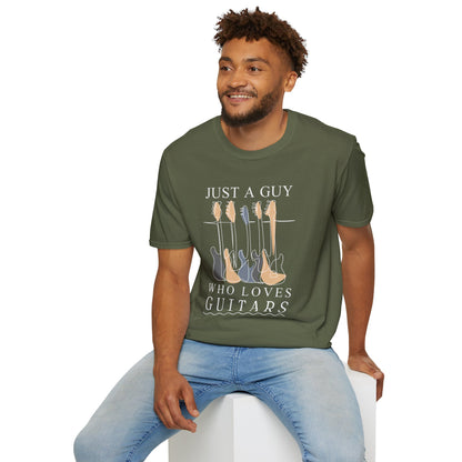 T-Shirt — "Just a Guy Who Loves Guitars" Guitar Lover Tee
