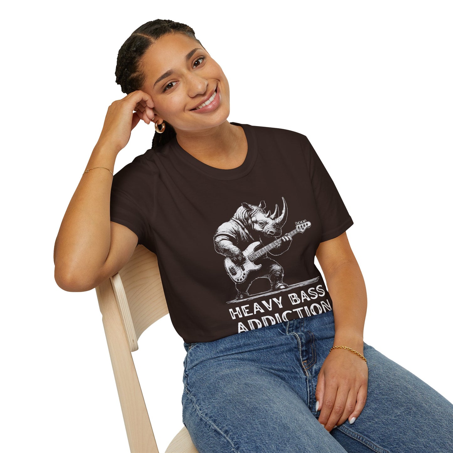 Heavy Bass Addiction T-Shirt — Rhino Playing Bass for Bassists & Music Lovers