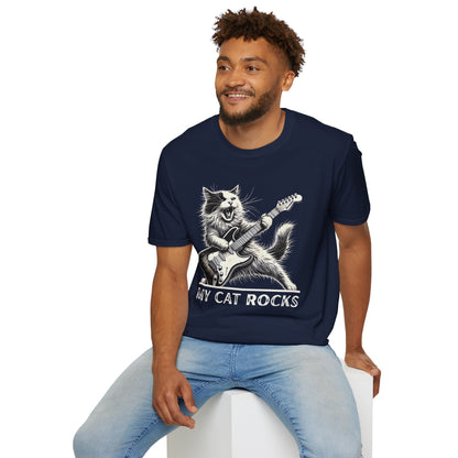My Cat Rocks T-Shirt — Cat Playing Guitar Tee for Music Lovers