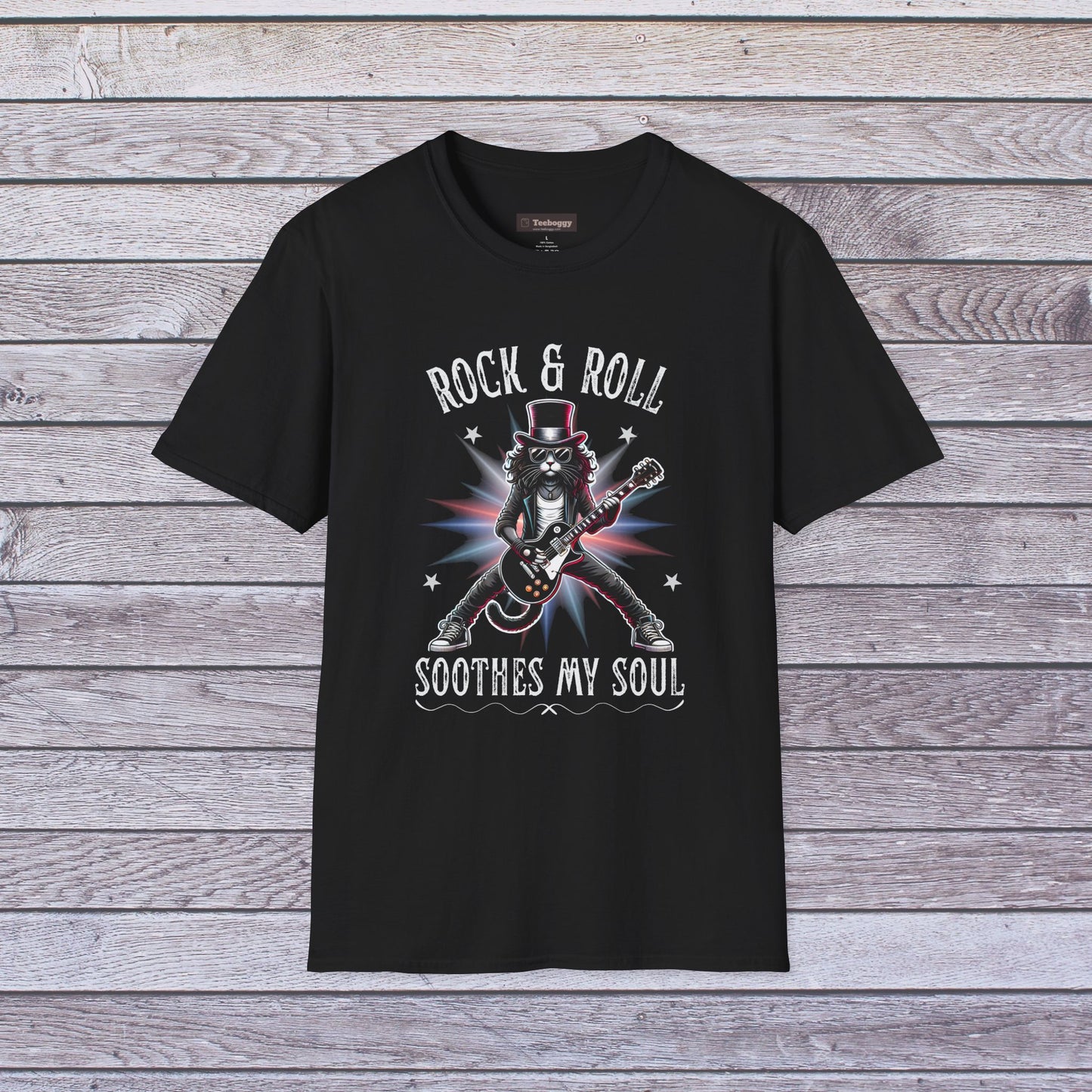 Rock & Roll Cat T-Shirt — "rock & roll, soothes my soul"