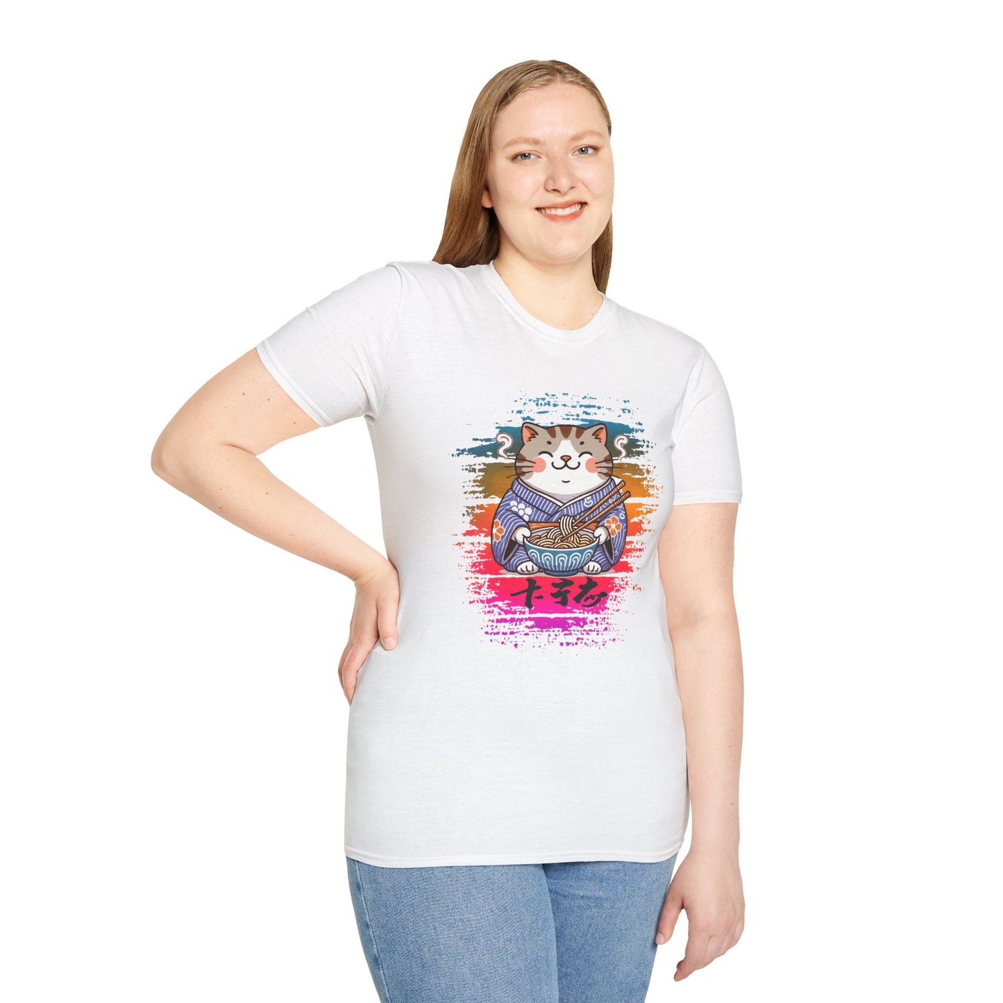 Cat Kimono T-Shirt with Love & Peace Japanese Calligraphy