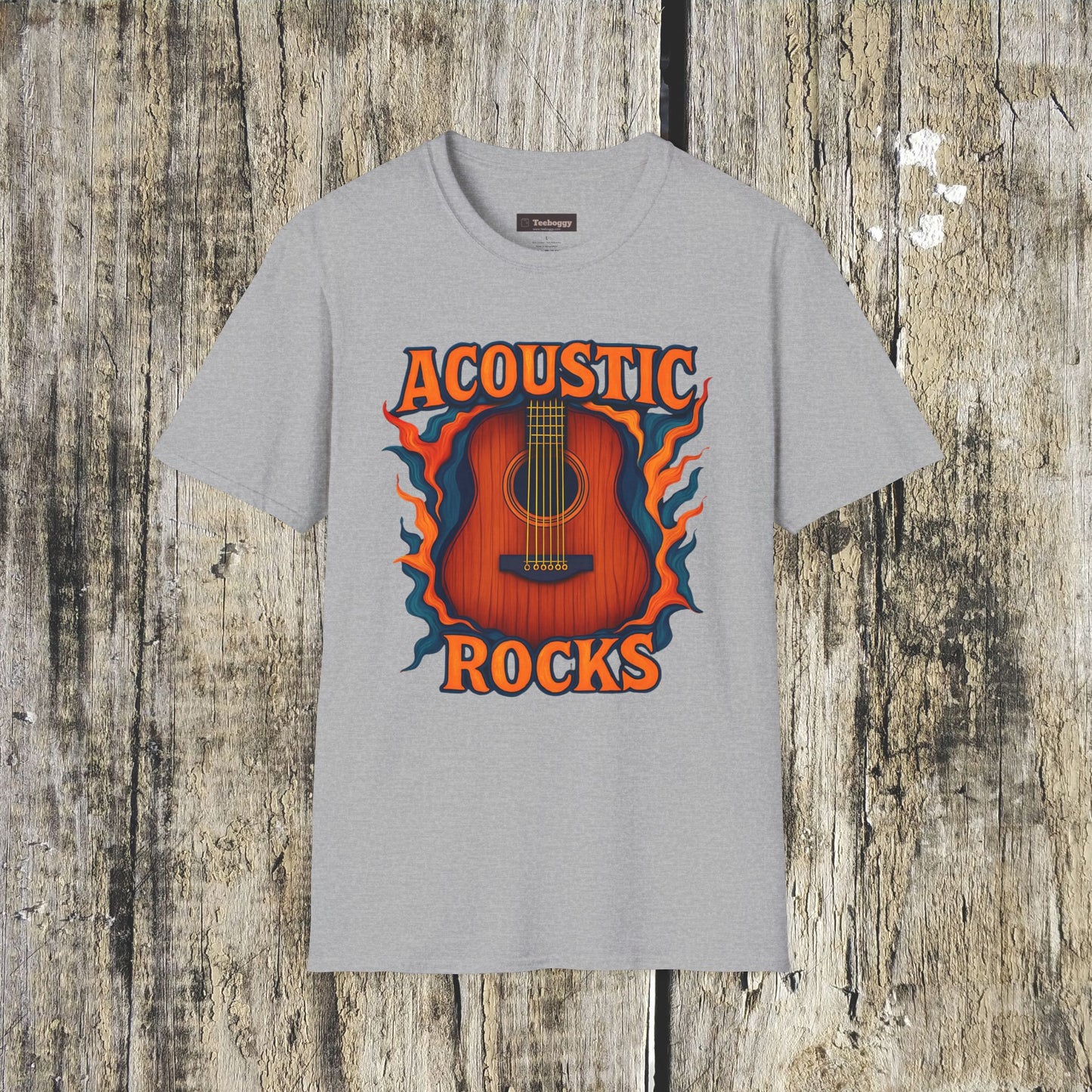 Acoustic Guitar T-Shirt — "Acoustic Rocks" Folk & Rock Tee